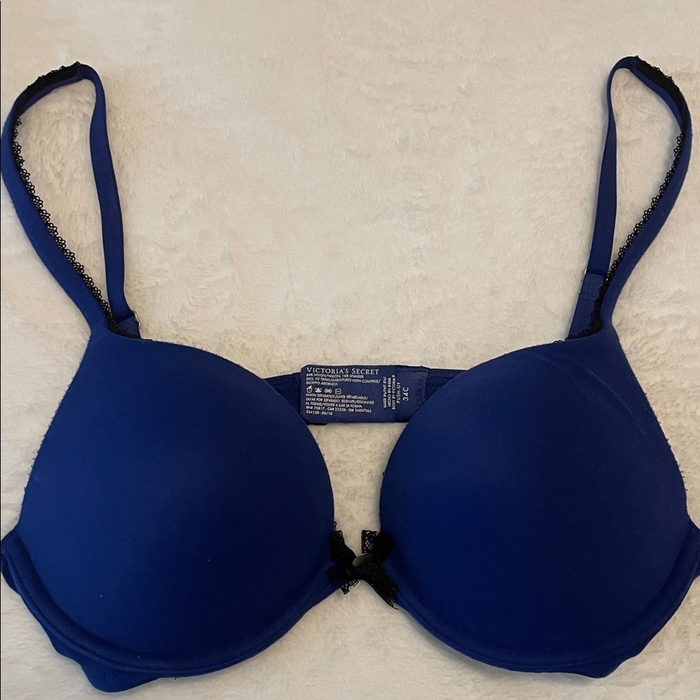 Victoria's Secret Royal Blue Bra with Black Trim Push-up wire